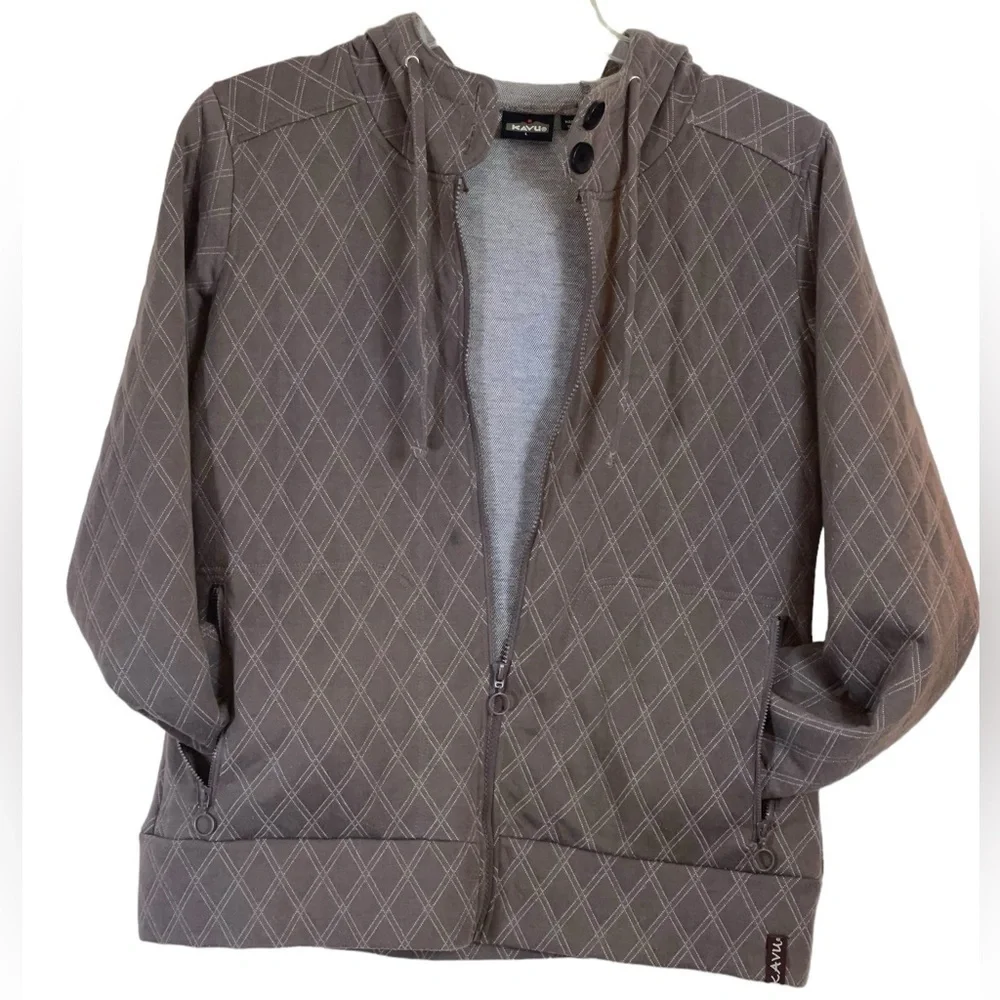 Women’s Kavu , waffle knit quilted hooded jacket, full zip. Size large GUC - Picture 5 of 8